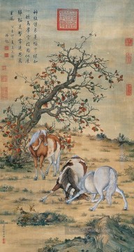  lion - Lang glänzt große Pferde alte China Tinte Giuseppe Castiglione